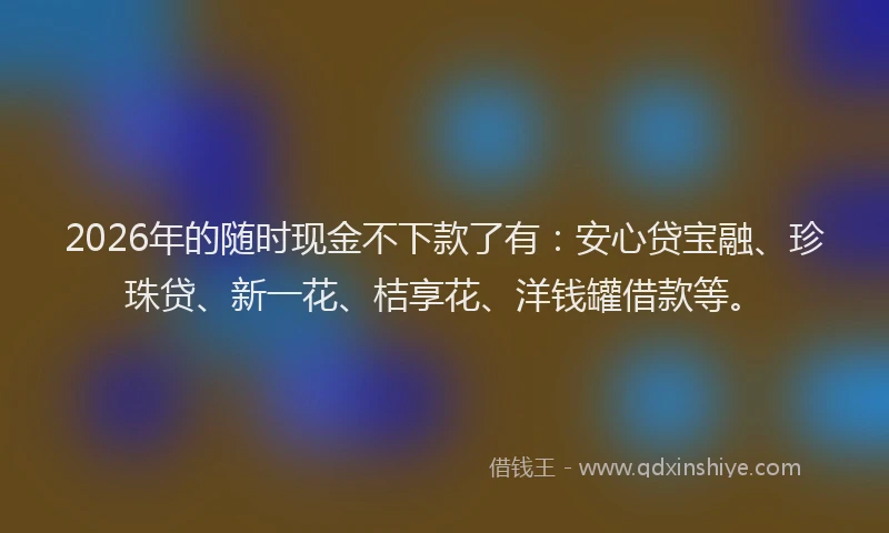 2026年的随时现金不下款了有：安心贷宝融、珍珠贷、新一花、桔享花、洋钱罐借款等。