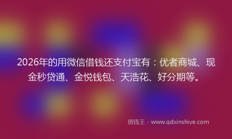2026年的用微信借钱还支付宝有:优者商城、现金秒贷通、金悦钱包、天浩花、好分期等。