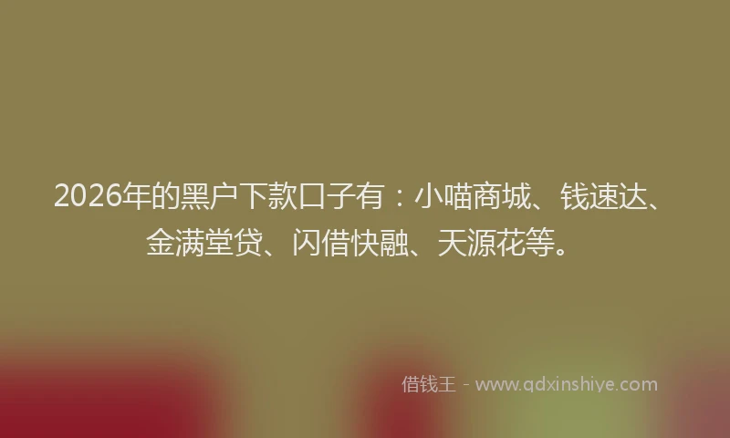 2026年的黑户下款口子有：小喵商城、钱速达、金满堂贷、闪借快融、天源花等。