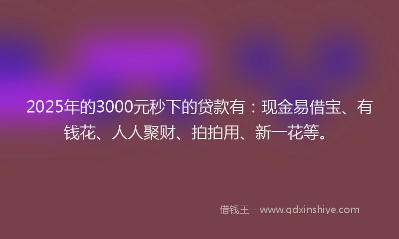 2025年的3000元秒下的贷款有：现金易借宝、有钱花、人人聚财、拍拍用、新一花等。
