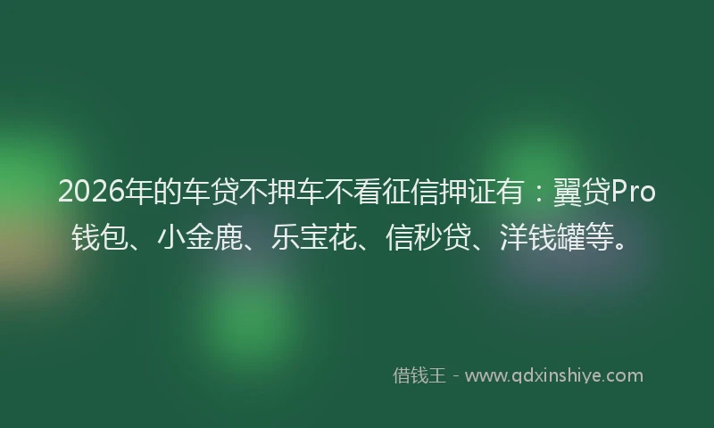 2026年的车贷不押车不看征信押证有：翼贷Pro钱包、小金鹿、乐宝花、信秒贷、洋钱罐等。