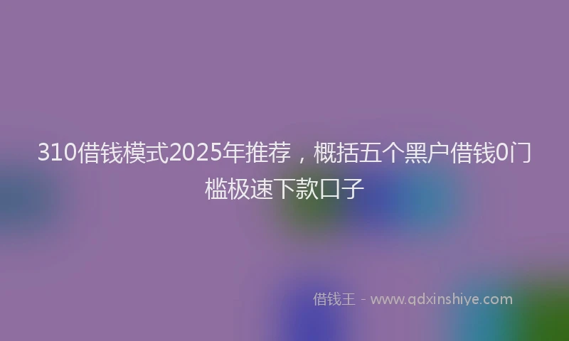 310借钱模式2025年推荐，概括五个黑户借钱0门槛极速下款口子