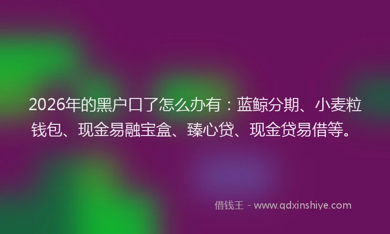 2026年的黑户口了怎么办有:蓝鲸分期、小麦粒钱包、现金易融宝盒、臻心贷、现金贷易借等。
