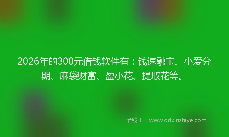 2026年的300元借钱软件有：钱速融宝、小爱分期、麻袋财富、盈小花、提取花等。