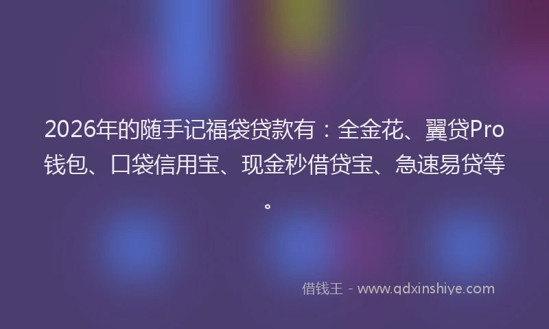 2026年的随手记福袋贷款有：全金花、翼贷Pro钱包、口袋信用宝、现金秒借贷宝、急速易贷等。