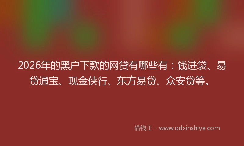 2026年的黑户下款的网贷有哪些有：钱进袋、易贷通宝、现金侠行、东方易贷、众安贷等。