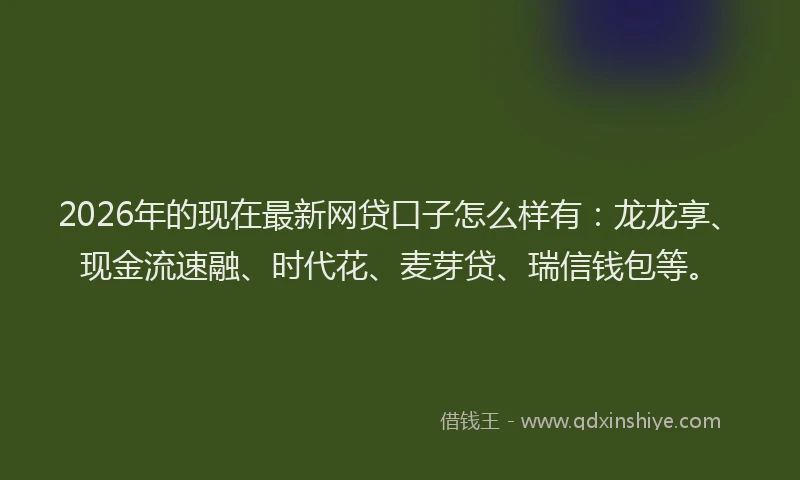 2026年的现在最新网贷口子怎么样有：龙龙享、现金流速融、时代花、麦芽贷、瑞信钱包等。
