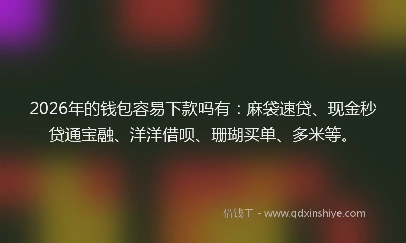 2026年的钱包容易下款吗有:麻袋速贷、现金秒贷通宝融、洋洋借呗、珊瑚买单、多米等。