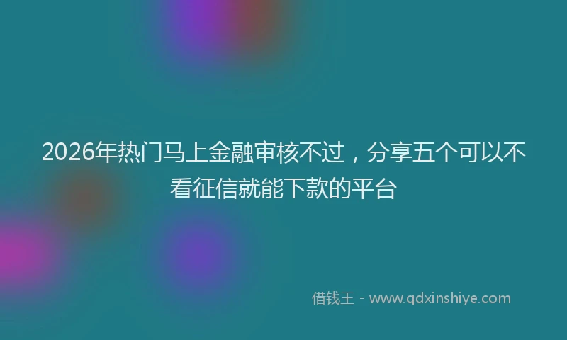 2026年热门马上金融审核不过，分享五个可以不看征信就能下款的平台