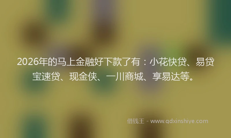 2026年的马上金融好下款了有：小花快贷、易贷宝速贷、现金侠、一川商城、享易达等。