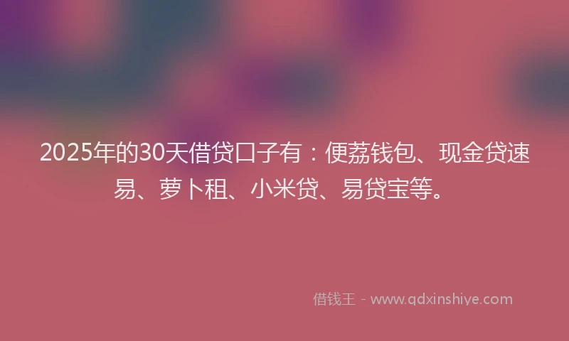 2025年的30天借贷口子有：便荔钱包、现金贷速易、萝卜租、小米贷、易贷宝等。