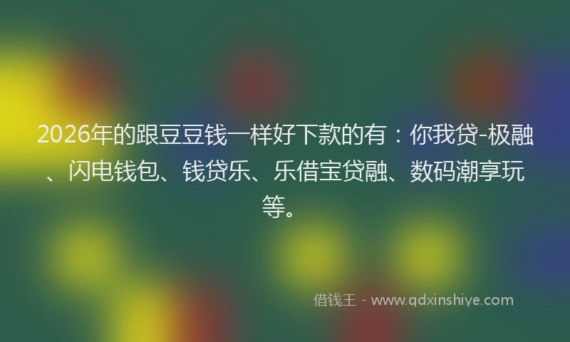 2026年的跟豆豆钱一样好下款的有：你我贷-极融、闪电钱包、钱贷乐、乐借宝贷融、数码潮享玩等。