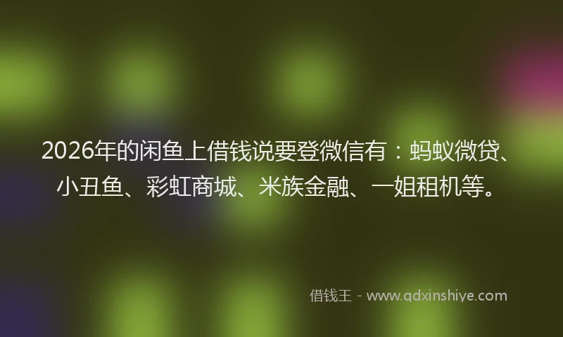 2026年的闲鱼上借钱说要登微信有：蚂蚁微贷、小丑鱼、彩虹商城、米族金融、一姐租机等。