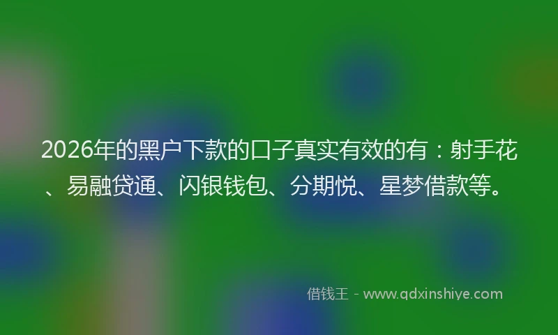 2026年的黑户下款的口子真实有效的有：射手花、易融贷通、闪银钱包、分期悦、星梦借款等。