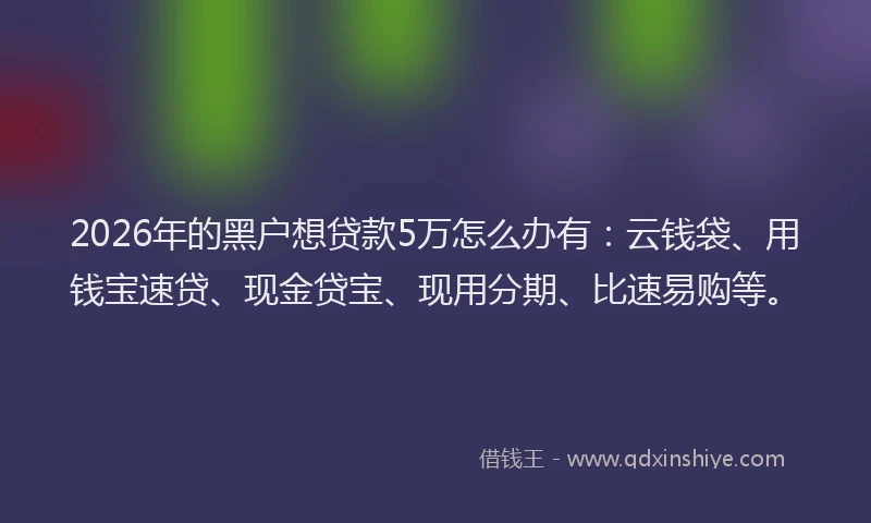 2026年的黑户想贷款5万怎么办有：云钱袋、用钱宝速贷、现金贷宝、现用分期、比速易购等。