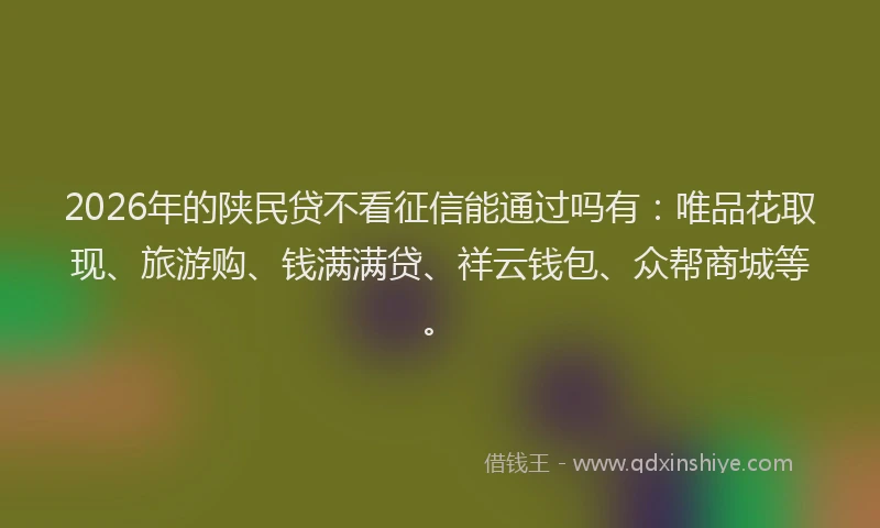 2026年的陕民贷不看征信能通过吗有:唯品花取现、旅游购、钱满满贷、祥云钱包、众帮商城等。