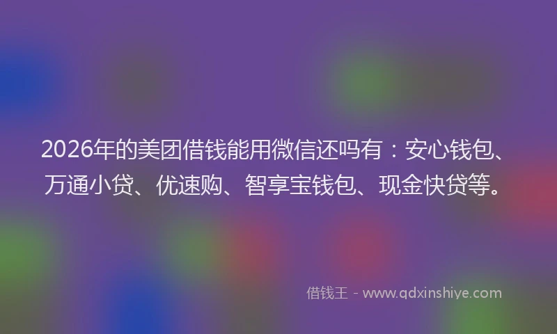 2026年的美团借钱能用微信还吗有：安心钱包、万通小贷、优速购、智享宝钱包、现金快贷等。