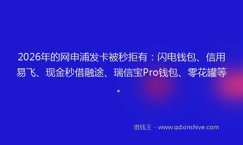 2026年的网申浦发卡被秒拒有:闪电钱包、信用易飞、现金秒借融途、瑞信宝Pro钱包、零花罐等。