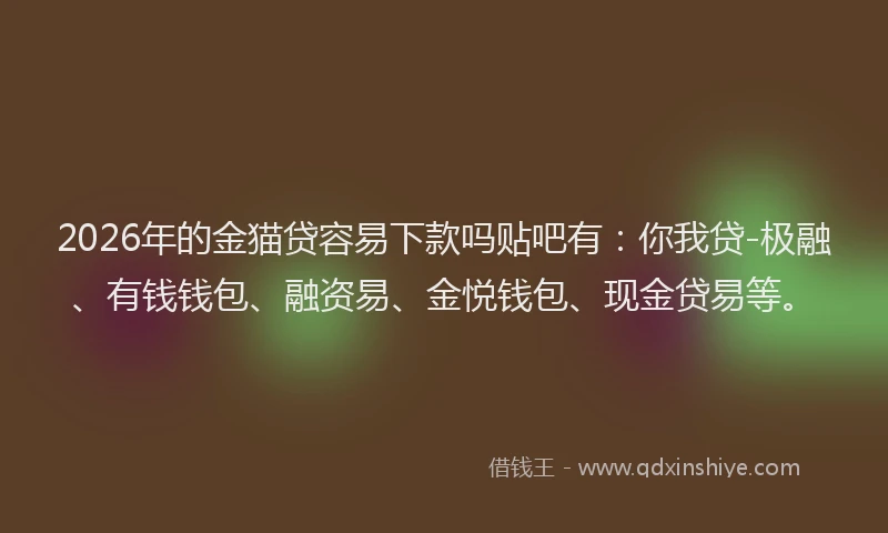 2026年的金猫贷容易下款吗贴吧有：你我贷-极融、有钱钱包、融资易、金悦钱包、现金贷易等。