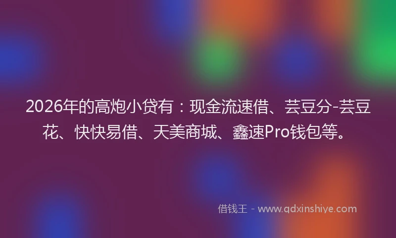 2026年的高炮小贷有：现金流速借、芸豆分-芸豆花、快快易借、天美商城、鑫速Pro钱包等。