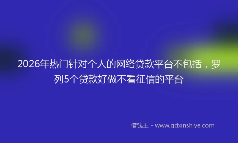 2026年热门针对个人的网络贷款平台不包括，罗列5个贷款好做不看征信的平台