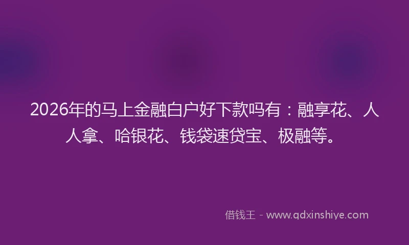 2026年的马上金融白户好下款吗有：融享花、人人拿、哈银花、钱袋速贷宝、极融等。