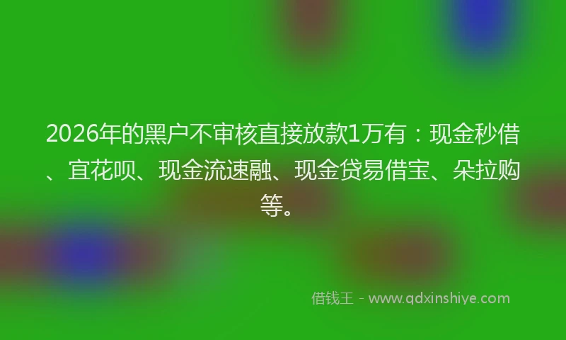 2026年的黑户不审核直接放款1万有：现金秒借、宜花呗、现金流速融、现金贷易借宝、朵拉购等。