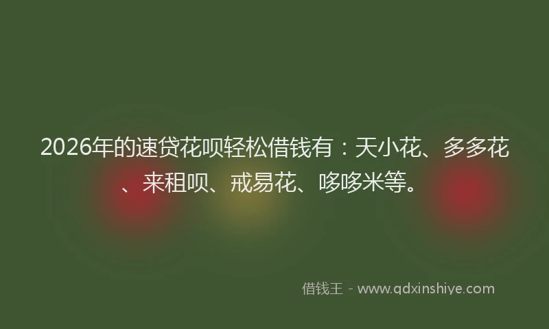 2026年的速贷花呗轻松借钱有：天小花、多多花、来租呗、戒易花、哆哆米等。