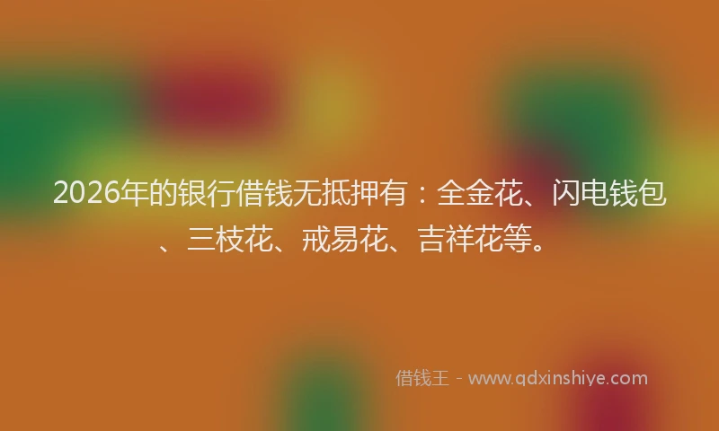 2026年的银行借钱无抵押有：全金花、闪电钱包、三枝花、戒易花、吉祥花等。