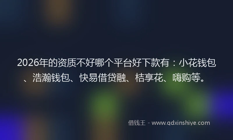 2026年的资质不好哪个平台好下款有：小花钱包、浩瀚钱包、快易借贷融、桔享花、嗨购等。