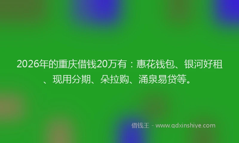 2026年的重庆借钱20万有：惠花钱包、银河好租、现用分期、朵拉购、涌泉易贷等。