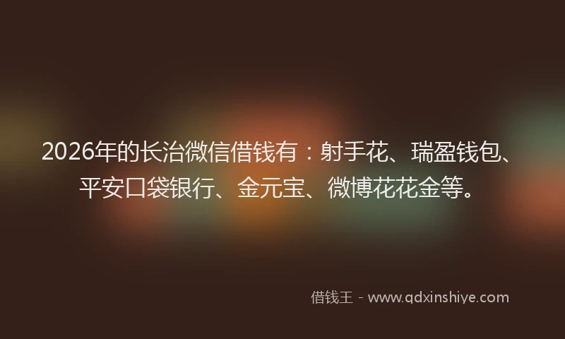 2026年的长治微信借钱有：射手花、瑞盈钱包、平安口袋银行、金元宝、微博花花金等。