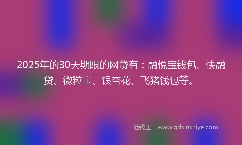 2025年的30天期限的网贷有：融悦宝钱包、快融贷、微粒宝、银杏花、飞猪钱包等。