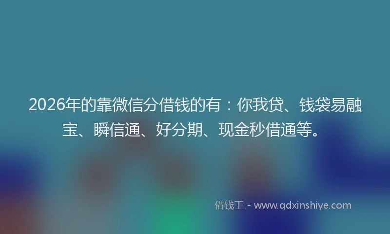 2026年的靠微信分借钱的有：你我贷、钱袋易融宝、瞬信通、好分期、现金秒借通等。