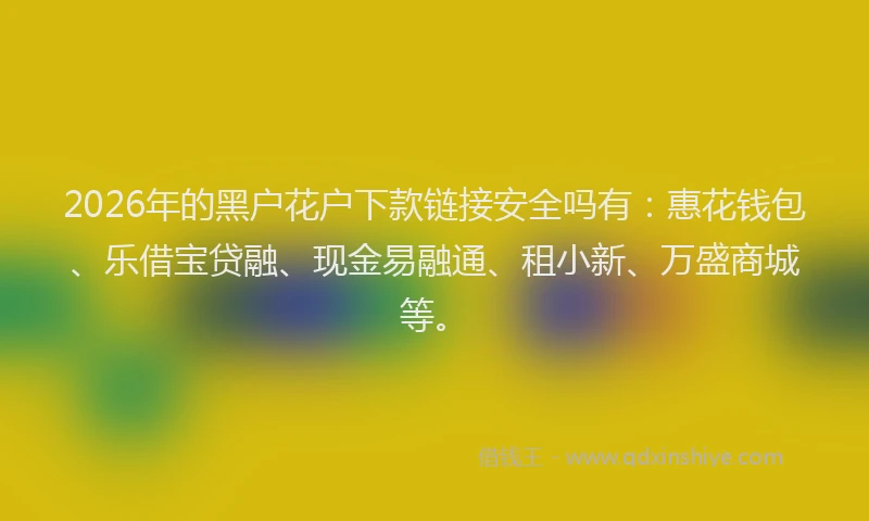 2026年的黑户花户下款链接安全吗有：惠花钱包、乐借宝贷融、现金易融通、租小新、万盛商城等。
