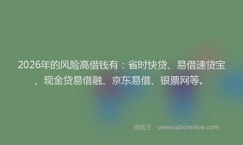 2026年的风险高借钱有：省时快贷、易借速贷宝、现金贷易借融、京东易借、银票网等。