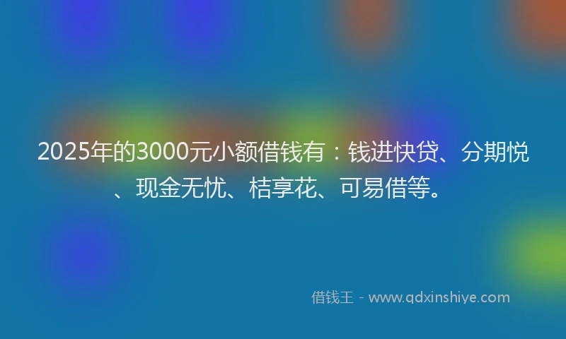 2025年的3000元小额借钱有:钱进快贷、分期悦、现金无忧、桔享花、可易借等。