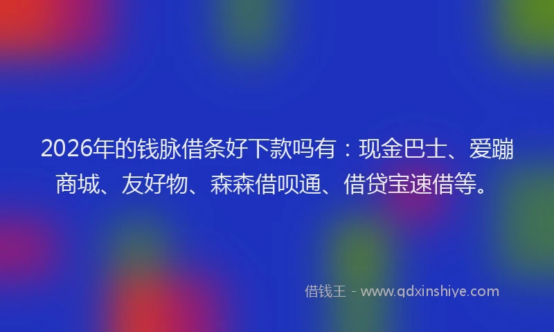 2026年的钱脉借条好下款吗有：现金巴士、爱蹦商城、友好物、森森借呗通、借贷宝速借等。
