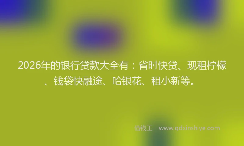 2026年的银行贷款大全有：省时快贷、现租柠檬、钱袋快融途、哈银花、租小新等。