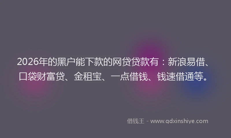 2026年的黑户能下款的网贷贷款有：新浪易借、口袋财富贷、金租宝、一点借钱、钱速借通等。