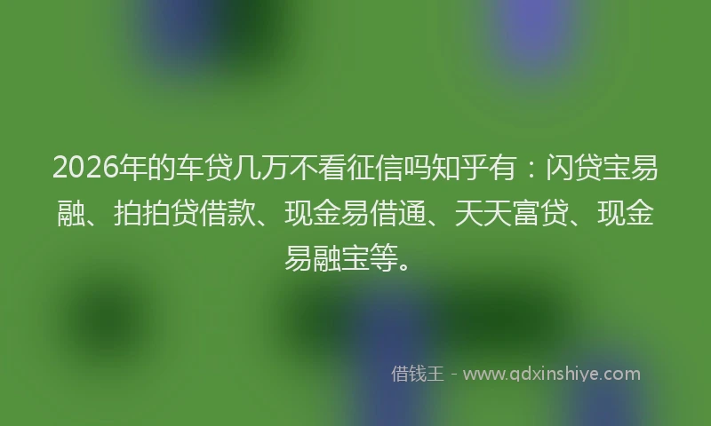 2026年的车贷几万不看征信吗知乎有:闪贷宝易融、拍拍贷借款、现金易借通、天天富贷、现金易融宝等。