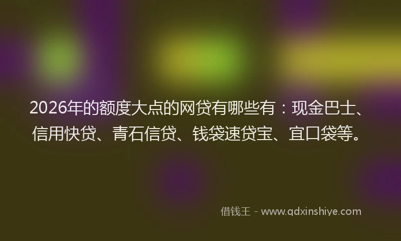 2026年的额度大点的网贷有哪些有：现金巴士、信用快贷、青石信贷、钱袋速贷宝、宜口袋等。