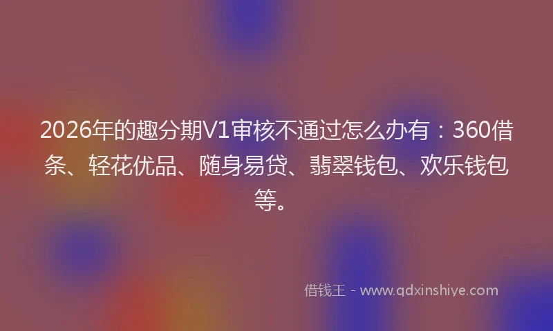 2026年的趣分期V1审核不通过怎么办有：360借条、轻花优品、随身易贷、翡翠钱包、欢乐钱包等。