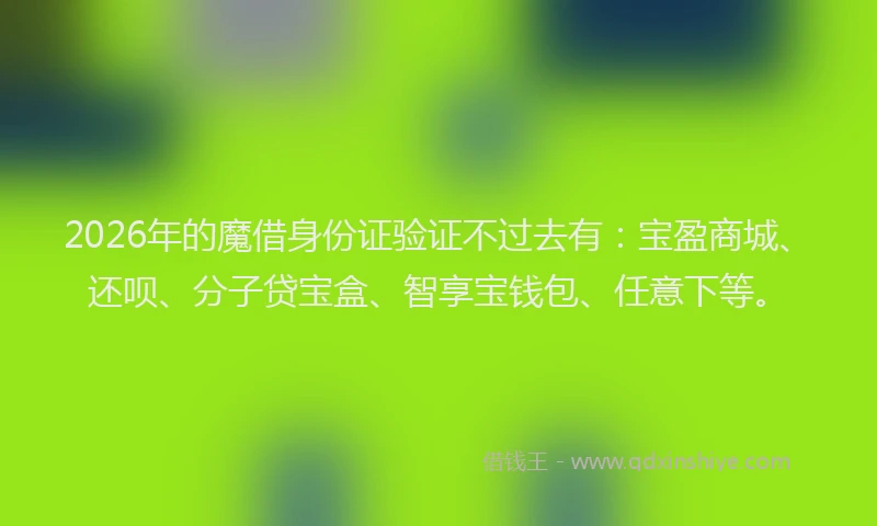 2026年的魔借身份证验证不过去有：宝盈商城、还呗、分子贷宝盒、智享宝钱包、任意下等。