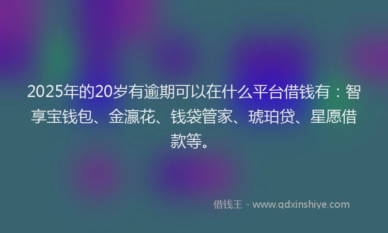 2025年的20岁有逾期可以在什么平台借钱有：智享宝钱包、金瀛花、钱袋管家、琥珀贷、星愿借款等。