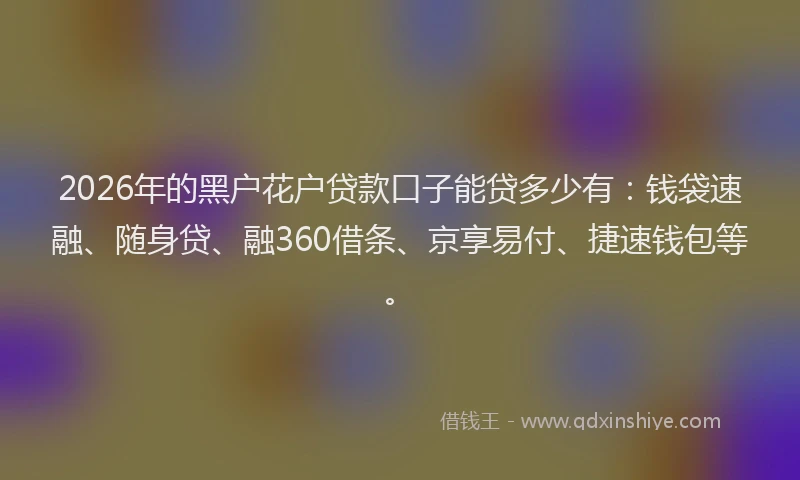 2026年的黑户花户贷款口子能贷多少有：钱袋速融、随身贷、融360借条、京享易付、捷速钱包等。