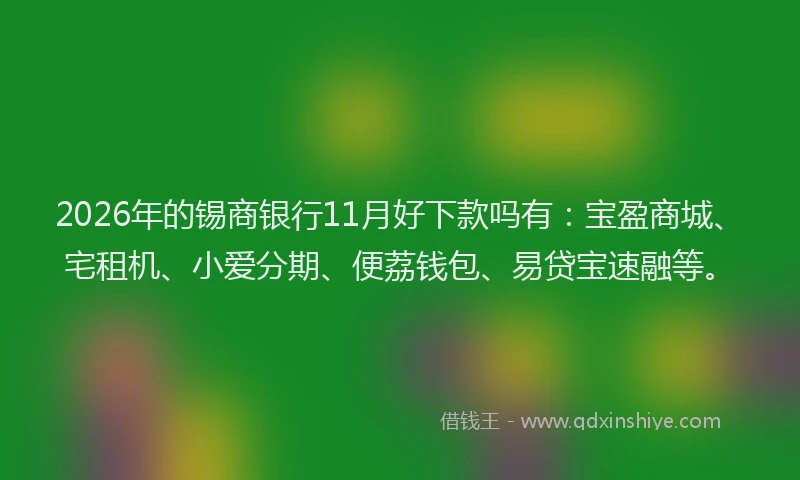 2026年的锡商银行11月好下款吗有：宝盈商城、宅租机、小爱分期、便荔钱包、易贷宝速融等。