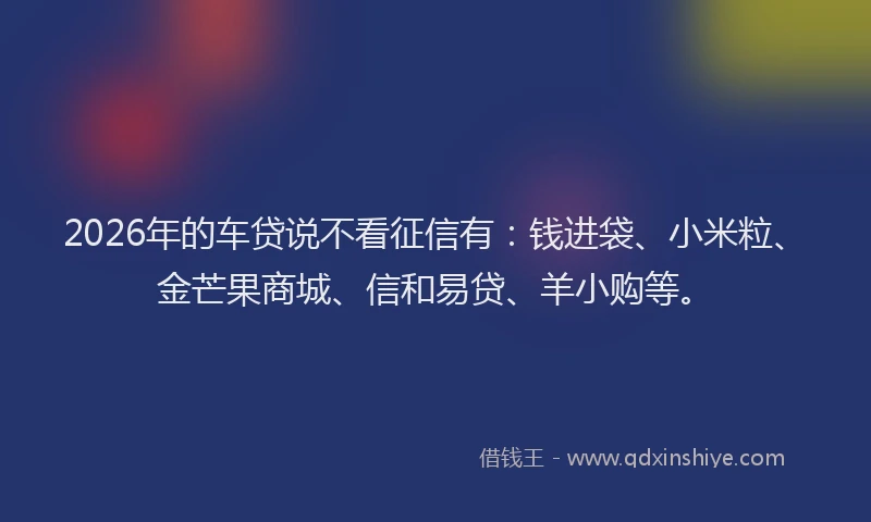 2026年的车贷说不看征信有：钱进袋、小米粒、金芒果商城、信和易贷、羊小购等。