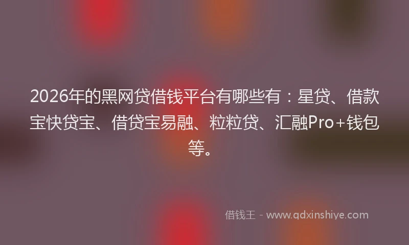 2026年的黑网贷借钱平台有哪些有：星贷、借款宝快贷宝、借贷宝易融、粒粒贷、汇融Pro+钱包等。