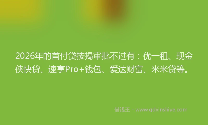 2026年的首付贷按揭审批不过有:优一租、现金侠快贷、速享Pro+钱包、爱达财富、米米贷等。